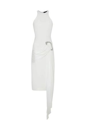 Crystal Buckle And Drape Detail Midi Dress DAVID KOMA | RE25DK40DWHITESILVER